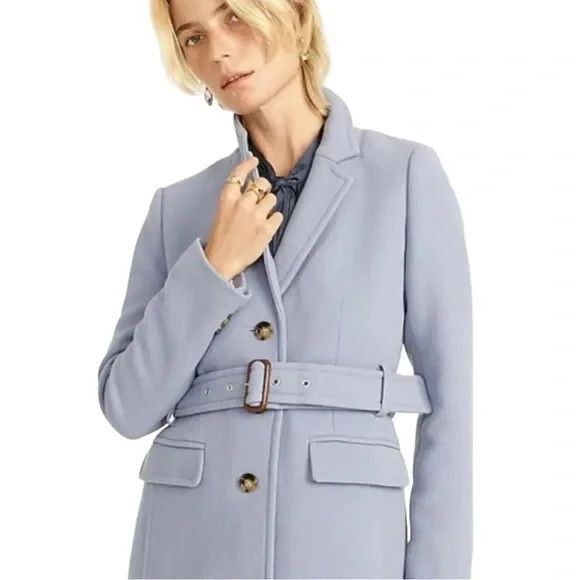 J. Crew Lady Day Double Cloth Italian Wool Belted Topcoat Coat Blue Sz8 NWT $450 - Picture 8 of 17